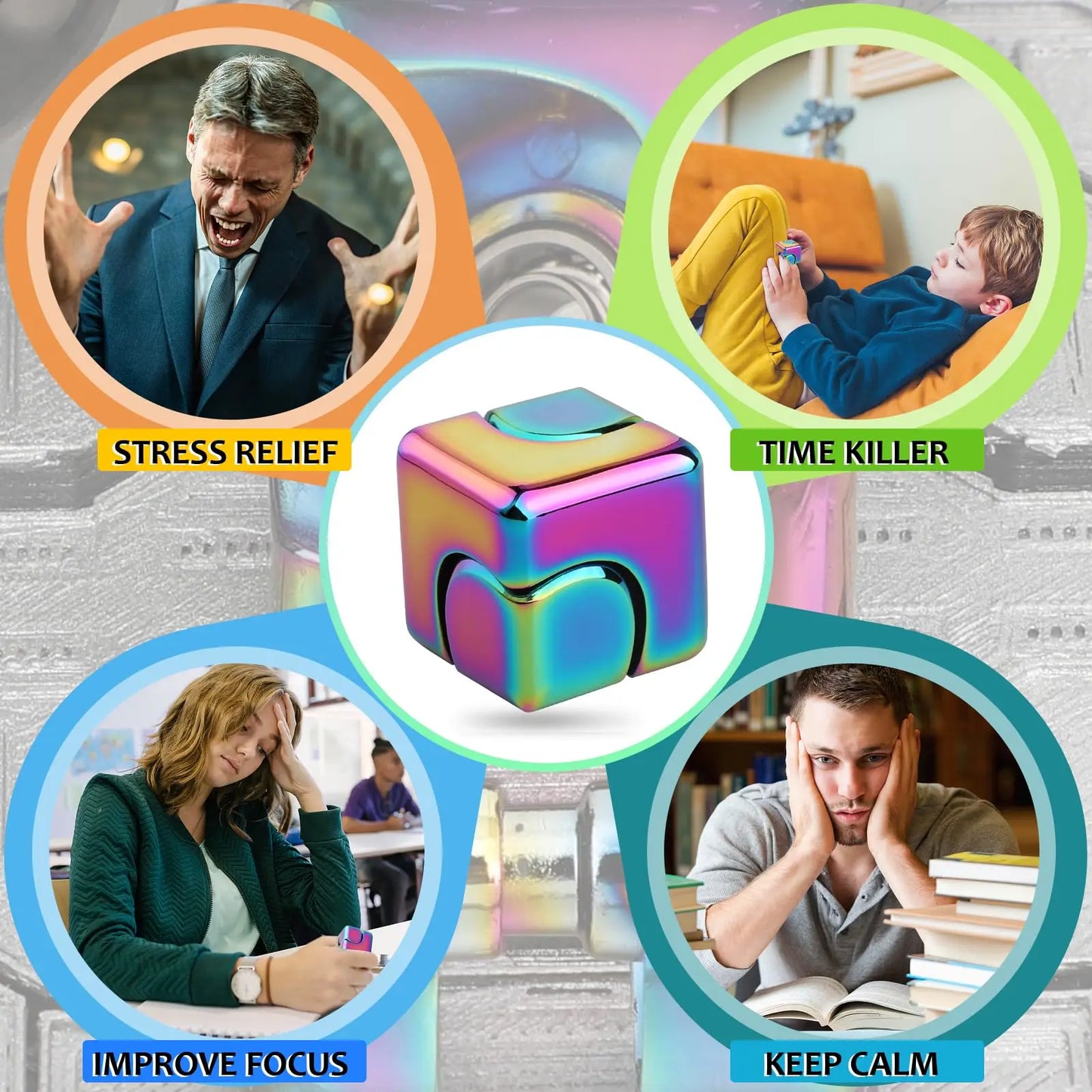 Alloy Cube Spinner Gyroscope Anti Stress Fidget Toy